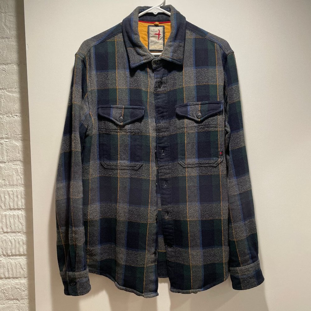 Relwen Navy / Charcoal Plaid Blanket Flannel Shirt Large Men's